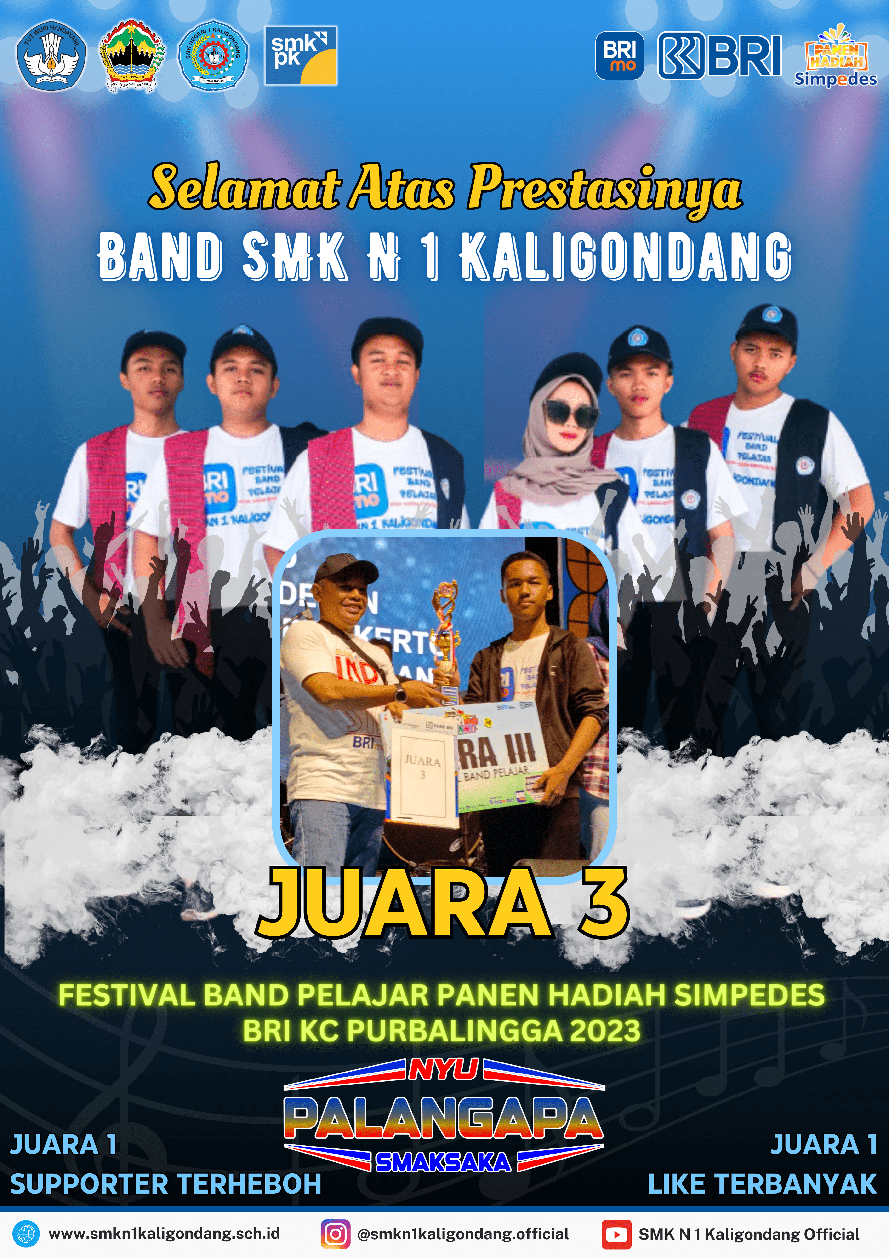 Juara 3 Festival Band Pelajar SMA/Sederajat  “Panen Hadiah Simpedes BRI KC Purbalingga Tahun 2023”